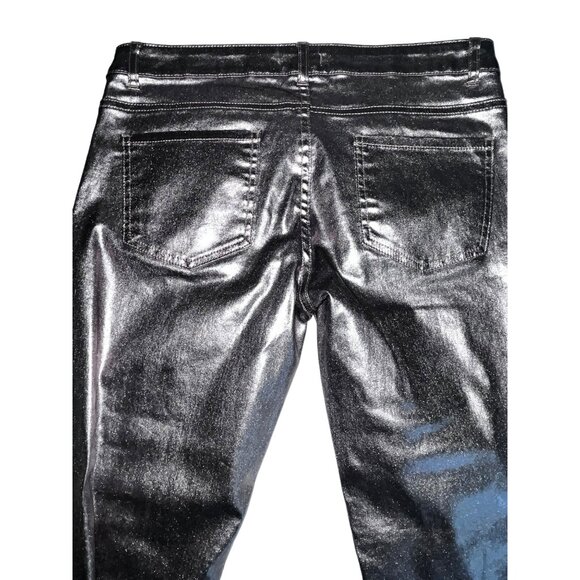 Anthropologie Intropia Plata Silver Metallic Pants Size 8 Euro 40 Disco Slacks - Picture 2 of 9